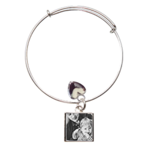 Adjustable Bracelet - Square Photo and Silver Heart Charm